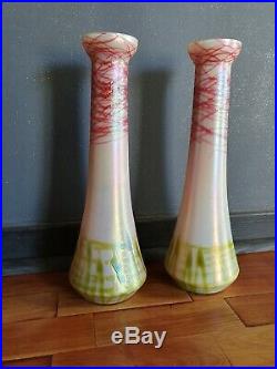 Ancienne Paire Vases verre irisé Loetz Kralik Autriche Art Nouveau PALLME KONIG