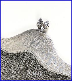 Ancienne Pochette Argent Art Nouveau Liberty Époque 1910 Sac Portefeuille