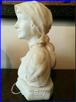 Ancienne Sculpture Buste De Femme Albatre Art Nouveau Signé Saccardi