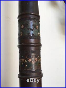 Ancienne Torchère Lampadaire Bronze Cloisonne Asie Chine Impériale Art Nouveau