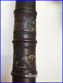 Ancienne Torchère Lampadaire Bronze Cloisonne Asie Chine Impériale Art Nouveau