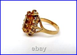 Ancienne bague or 18 carats tête d'aigle Pierre citrine Art Nouveau Taille 54