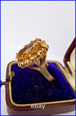 Ancienne bague or 18 carats tête d'aigle Pierre citrine Art Nouveau Taille 54