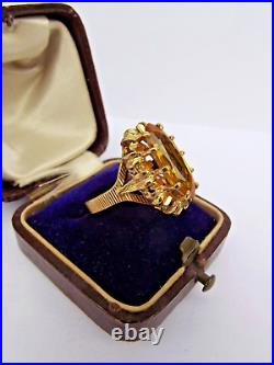 Ancienne bague or 18 carats tête d'aigle Pierre citrine Art Nouveau Taille 54