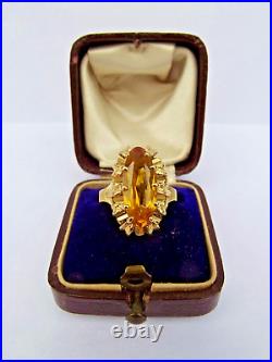 Ancienne bague or 18 carats tête d'aigle Pierre citrine Art Nouveau Taille 54