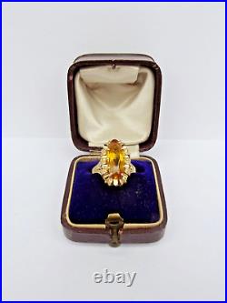 Ancienne bague or 18 carats tête d'aigle Pierre citrine Art Nouveau Taille 54