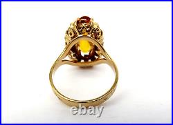 Ancienne bague or 18 carats tête d'aigle Pierre citrine Art Nouveau Taille 54