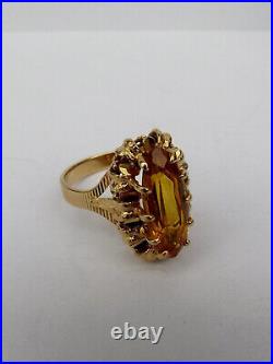 Ancienne bague or 18 carats tête d'aigle Pierre citrine Art Nouveau Taille 54