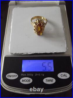 Ancienne bague or 18 carats tête d'aigle Pierre citrine Art Nouveau Taille 54