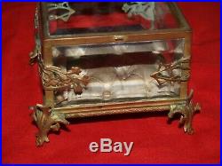 Ancienne boite à bijoux bronze et verre bisauté/art nouveau
