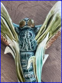 Ancienne bouquetière vase en barbotine libellule époque art nouveau
