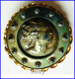 Ancienne broche émail terre cuite vernissée Art Nouveau vers 1900 brooch bouton