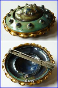 Ancienne broche émail terre cuite vernissée Art Nouveau vers 1900 brooch bouton