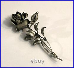 Ancienne broche rose ART NOUVEAU en argent massif Bijoux Style Nancy 9,5 cm