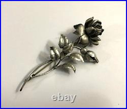 Ancienne broche rose ART NOUVEAU en argent massif Bijoux Style Nancy 9,5 cm