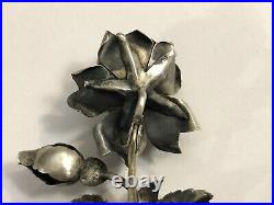 Ancienne broche rose ART NOUVEAU en argent massif Bijoux Style Nancy 9,5 cm