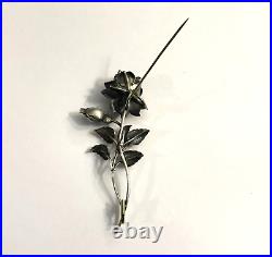 Ancienne broche rose ART NOUVEAU en argent massif Bijoux Style Nancy 9,5 cm