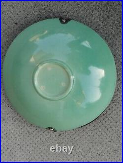 Ancienne coupe céramique céladon anse argenté art nouveau Trèfle Chinese Bowl