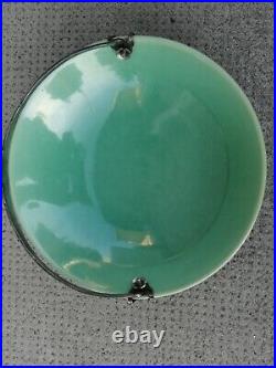 Ancienne coupe céramique céladon anse argenté art nouveau Trèfle Chinese Bowl
