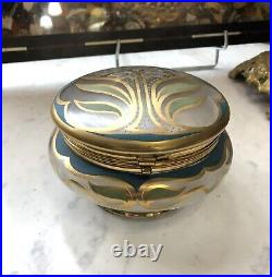 Ancienne grande boite ART NOUVEAU en verre émaillé et doré Bijoux Coffret 13,5cm
