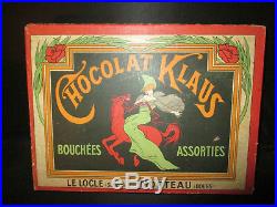Ancienne grande boîte chocolat Klaus Morteau Doubs Art Nouveau fin XIX ème
