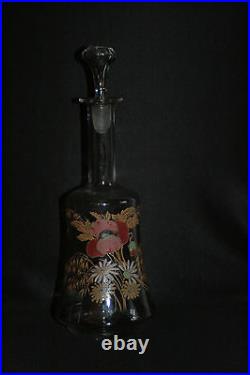 Ancienne grande carafe verre soufflé émaillé Legras art nouveau fin XIX ème