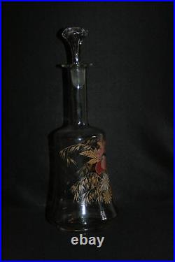 Ancienne grande carafe verre soufflé émaillé Legras art nouveau fin XIX ème