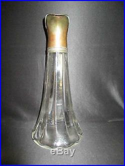 Ancienne grande cruche carafe en verre soufflé et laiton Art Nouveau fin XIX ème