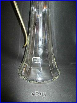 Ancienne grande cruche carafe en verre soufflé et laiton Art Nouveau fin XIX ème
