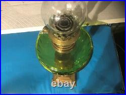 Ancienne lampe à pétrole Réservoir en Cristal Taillé Vert Diamètre 15 Bronze XIX