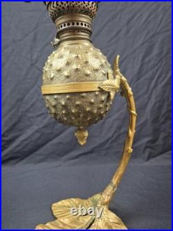 Ancienne lampe à pétrole ananas en bronze Art Nouveau Oil Lamp 1900