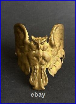 Ancienne manchette Hibou owl bracelet en laiton Art Nouveau 1900's moderniste