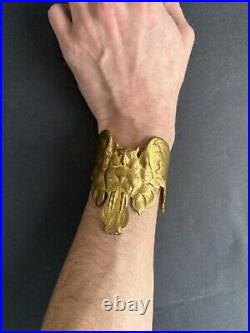 Ancienne manchette Hibou owl bracelet en laiton Art Nouveau 1900's moderniste