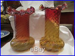 Ancienne paire de grands vases art nouveau ep 1900 en verre torsadé coloré pate
