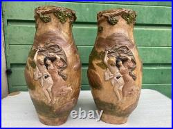 Ancienne paire vases Art Nouveau terre cuite signé George Trinque années 1900