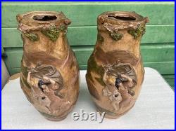 Ancienne paire vases Art Nouveau terre cuite signé George Trinque années 1900