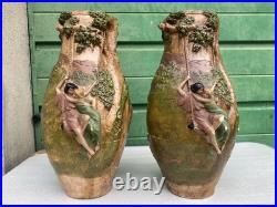 Ancienne paire vases Art Nouveau terre cuite signé George Trinque années 1900