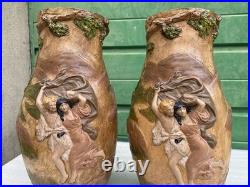 Ancienne paire vases Art Nouveau terre cuite signé George Trinque années 1900