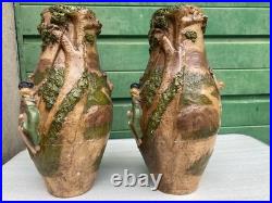 Ancienne paire vases Art Nouveau terre cuite signé George Trinque années 1900