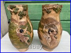 Ancienne paire vases Art Nouveau terre cuite signé George Trinque années 1900