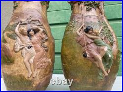 Ancienne paire vases Art Nouveau terre cuite signé George Trinque années 1900