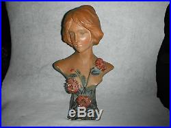 Ancienne statue Buste de Femme Art Nouveau CHRYSANTHEMES 48 cm