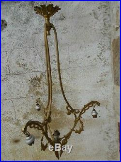 Ancienne superbe monture de lustre ART NOUVEAU en bronze décor floral 4 feux