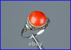 Argent Style Ancien Art Nouveau Anneau Naturelle Corail Argent Style Ancien Art Nouveau Anneau Naturelle Corail