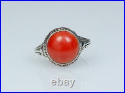 Argent Style Ancien Art Nouveau Anneau Naturelle Corail Argent Style Ancien Art Nouveau Anneau Naturelle Corail