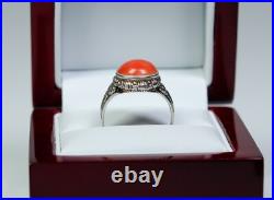 Argent Style Ancien Art Nouveau Anneau Naturelle Corail Argent Style Ancien Art Nouveau Anneau Naturelle Corail