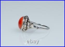 Argent Style Ancien Art Nouveau Anneau Naturelle Corail Argent Style Ancien Art Nouveau Anneau Naturelle Corail