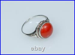 Argent Style Ancien Art Nouveau Anneau Naturelle Corail Argent Style Ancien Art Nouveau Anneau Naturelle Corail