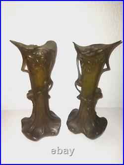 Art Nouveau Paire De Vase Anciens Decor Vegetal Pair Of Old Vase Vegetable Decor
