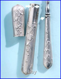 Art Nouveau nécessaire de couture en ARGENT ancien Ciseaux écrin coudre etui